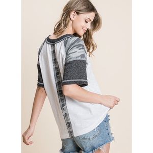 Spring Tops Loose Fit Casual Camo V-Neck Tee Camouflage Lounge Tops